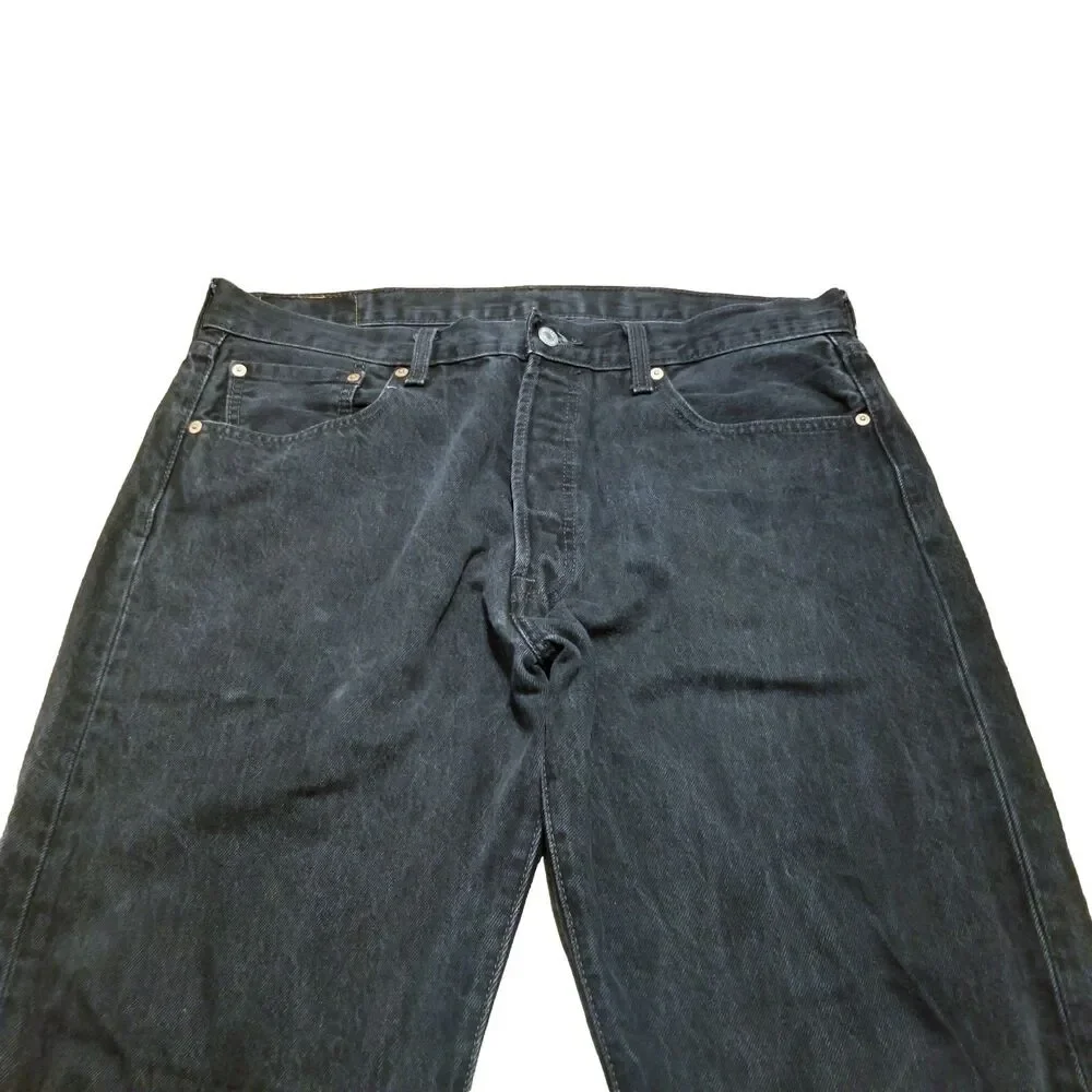 Levi's 501 Jeans Men's Size 38x30 Black Faded Marbled Denim Button Fly (37x29)